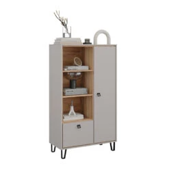 Bücherregal "Tirion" Cashmere-Eiche/Goldkraft Eiche 85.2 X 147.8 Cm Mit Tür, 1 Klappe Und 3 Offenen Fächern Vicco -Vicco m5890 07 ol