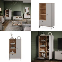 Bücherregal "Tirion" Cashmere-Eiche/Goldkraft Eiche 85.2 X 147.8 Cm Mit Tür, 1 Klappe Und 3 Offenen Fächern Vicco -Vicco m5890 08 ol