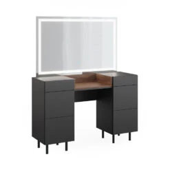 Schminktisch "Anika" Anthrazit/Nussbaum 120 Cm Mit LED-Spiegel Vicco