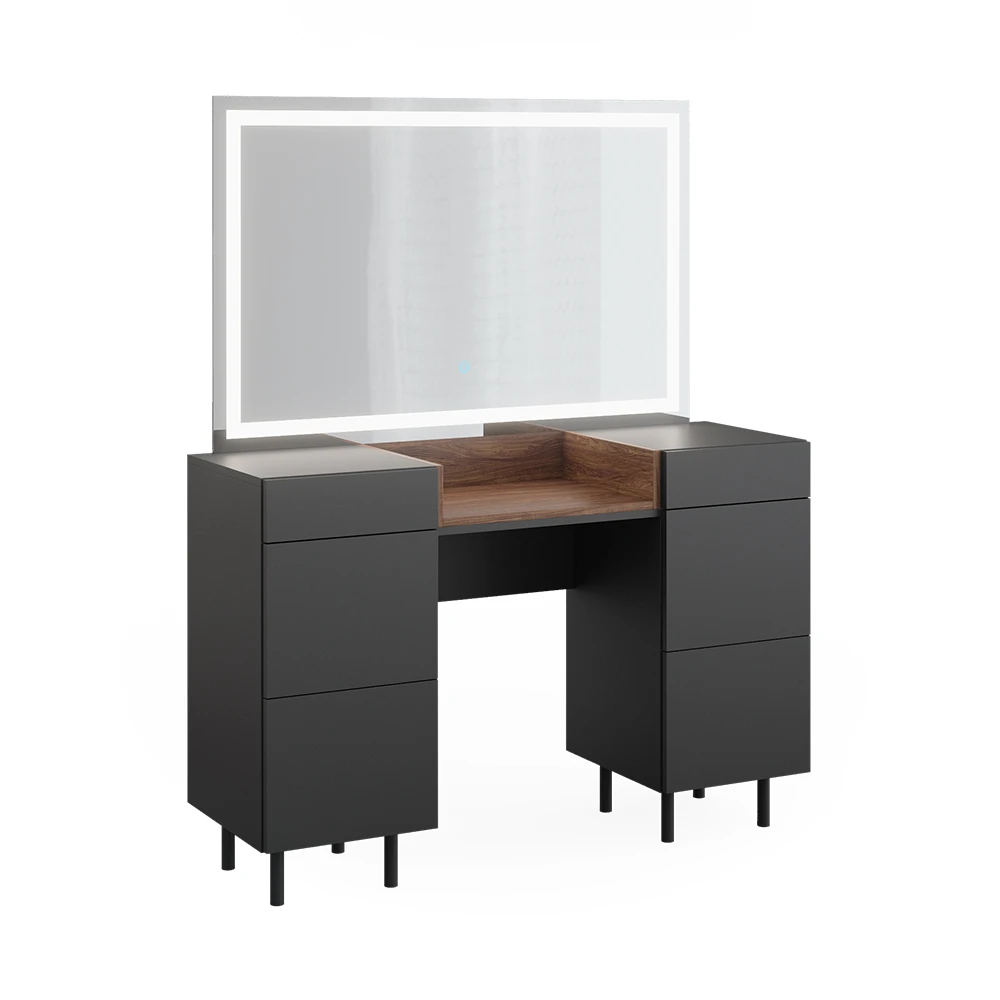 Schminktisch "Anika" Anthrazit/Nussbaum 120 Cm Mit LED-Spiegel Vicco 3 Schminktisch "Anika" Anthrazit/Nussbaum 120 Cm Mit LED-Spiegel Vicco