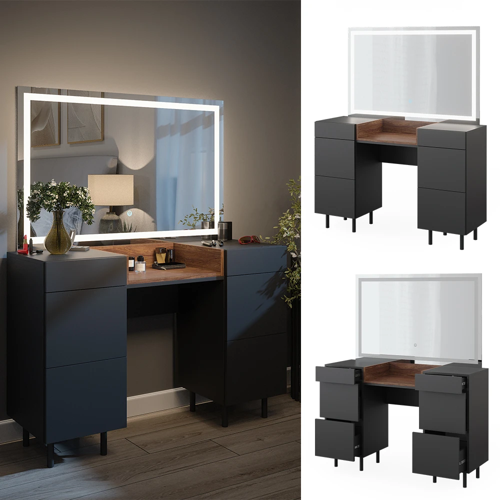 Schminktisch "Anika" Anthrazit/Nussbaum 120 Cm Mit LED-Spiegel Vicco 4 Schminktisch "Anika" Anthrazit/Nussbaum 120 Cm Mit LED-Spiegel Vicco – Bild 2