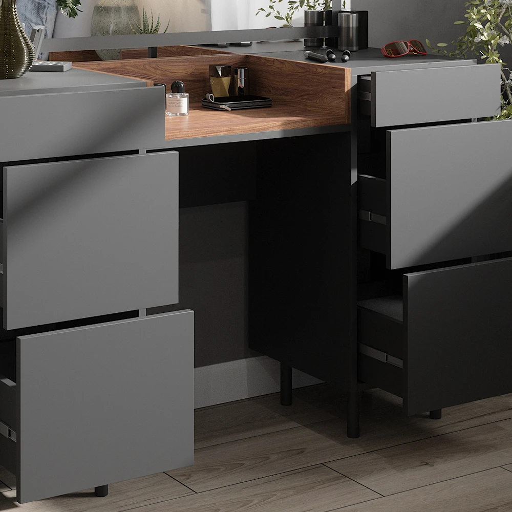 Schminktisch "Anika" Anthrazit/Nussbaum 120 Cm Mit LED-Spiegel Vicco 7 Schminktisch "Anika" Anthrazit/Nussbaum 120 Cm Mit LED-Spiegel Vicco – Bild 5