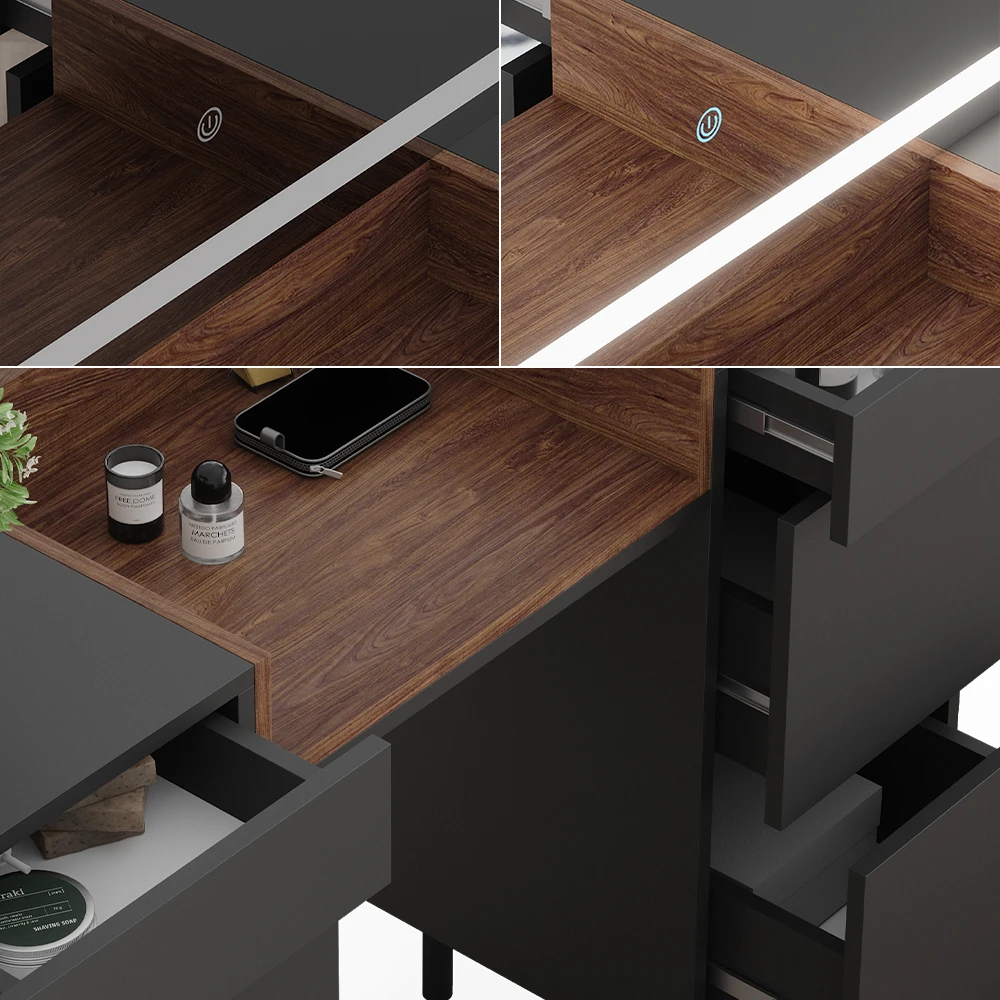 Schminktisch "Anika" Anthrazit/Nussbaum 120 Cm Mit LED-Spiegel Vicco 8 Schminktisch "Anika" Anthrazit/Nussbaum 120 Cm Mit LED-Spiegel Vicco – Bild 6