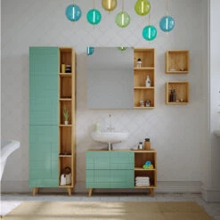 Badmöbel Set "Rudi" Mintgrün/Eiche 5 Teile, Mit Hochschrank Vicco -Vicco m5948 04 ol