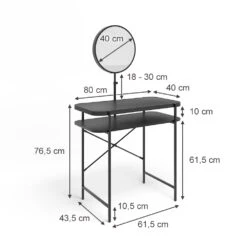Vicco Schminktisch "Skip", Schwarz, 80 Cm Mit Spiegel -Vicco m6008 03 ol