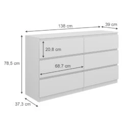 Kommode "Calisto" Weiß 6 Fächer 138cm Vicco 12 Kommode "Calisto" Weiß 6 Fächer 138cm Vicco -Vicco m6024 03 ol
