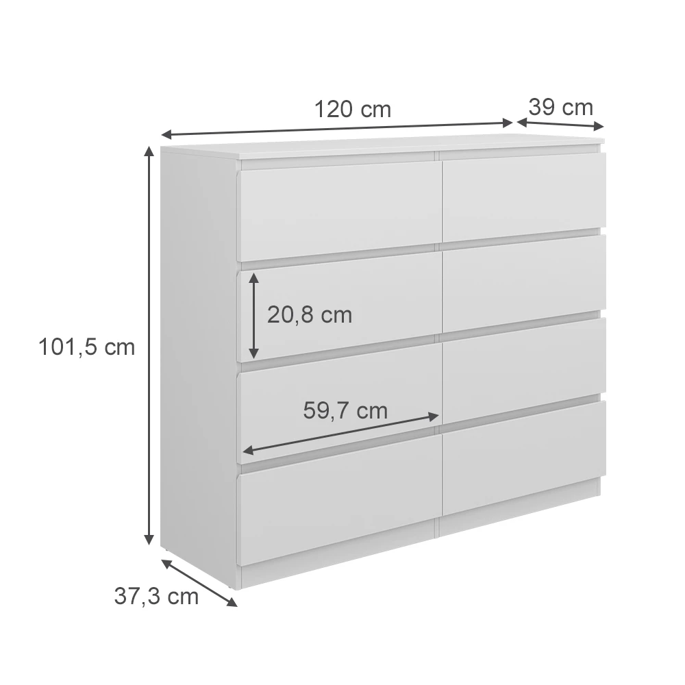 Kommode "Calisto" Weiß 8 Fächer 120cm Vicco 5 Kommode "Calisto" Weiß 8 Fächer 120cm Vicco – Bild 3