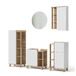 Badmöbel Set "Karen" Sonoma/Weiß 5 Teile Vicco