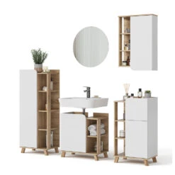 Badmöbel Set "Karen" Sonoma/Weiß 5 Teile Vicco -Vicco m6034 07 ol