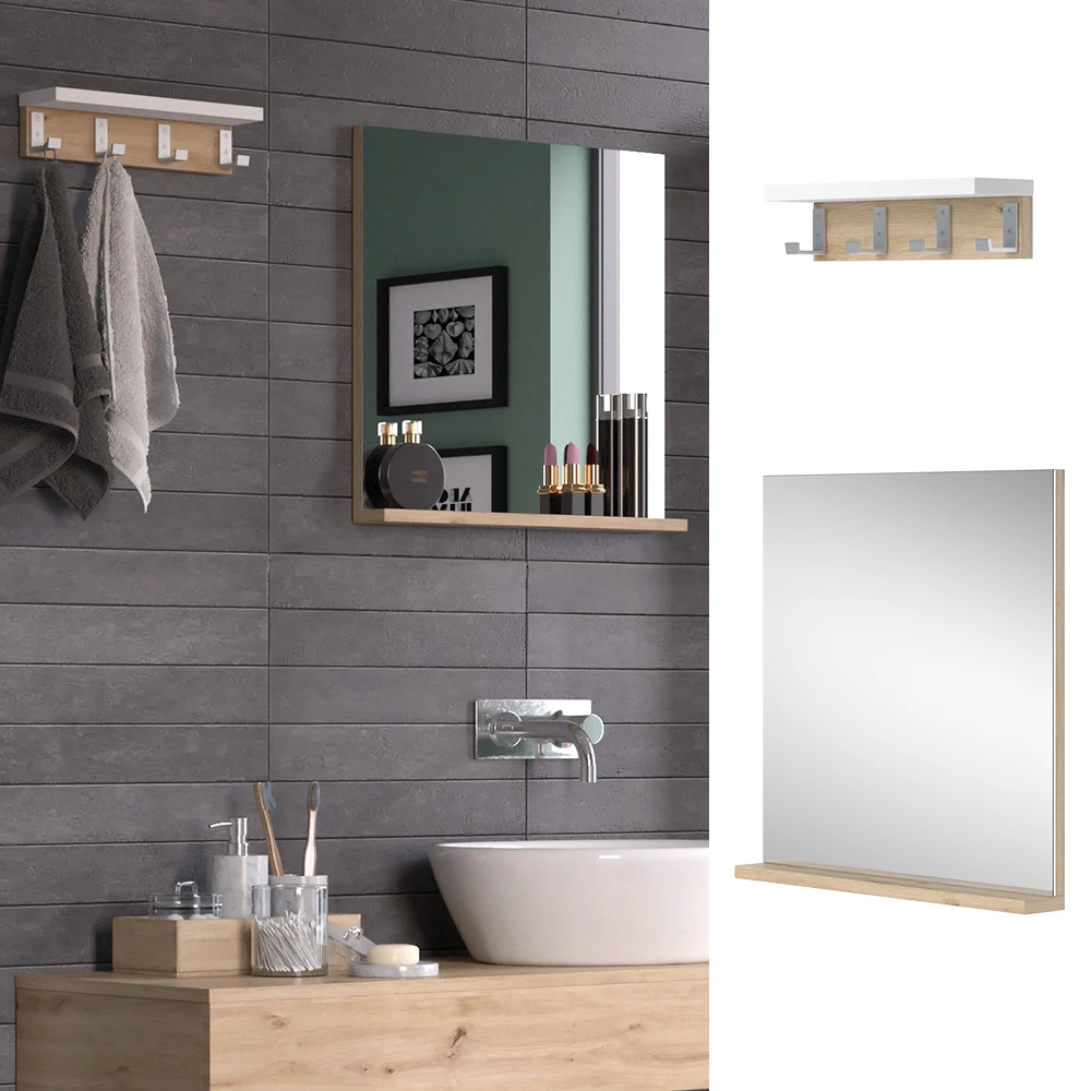 Vicco Badezimmerspiegel "Henri", Weiß/Artisan-Eiche, 50 X 51.6 Cm Mit Regal 4 Vicco Badezimmerspiegel "Henri", Weiß/Artisan-Eiche, 50 X 51.6 Cm Mit Regal – Bild 2