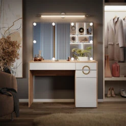 Schminktisch "Adela" Weiß/Natural Rockford Hickory Mit Spiegel & LED Vicco -Vicco m6068 s l 04 ol