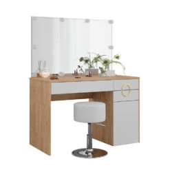 Schminktisch "Adela" Weiß/Natural Rockford Hickory Mit Spiegel & LED Vicco -Vicco m6068 s l 07 ol