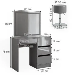Schminktisch "Sherry" Grau Hochglanz 90 Cm Mit LED Spiegel Und Hocker Vicco -Vicco m6096 sled hg 03 ol