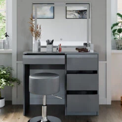 Schminktisch "Sherry" Grau Hochglanz 90 Cm Mit LED Spiegel Und Hocker Vicco -Vicco m6096 sled hg 05 ol
