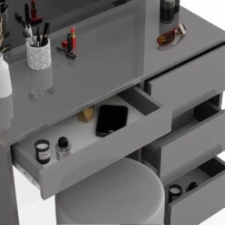 Schminktisch "Sherry" Grau Hochglanz 90 Cm Mit LED Spiegel Und Hocker Vicco -Vicco m6096 sled hg 06 ol