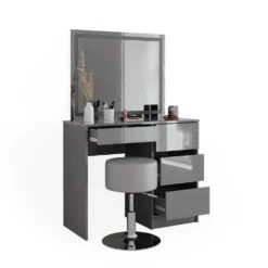 Schminktisch "Sherry" Grau Hochglanz 90 Cm Mit LED Spiegel Und Hocker Vicco -Vicco m6096 sled hg 07 ol