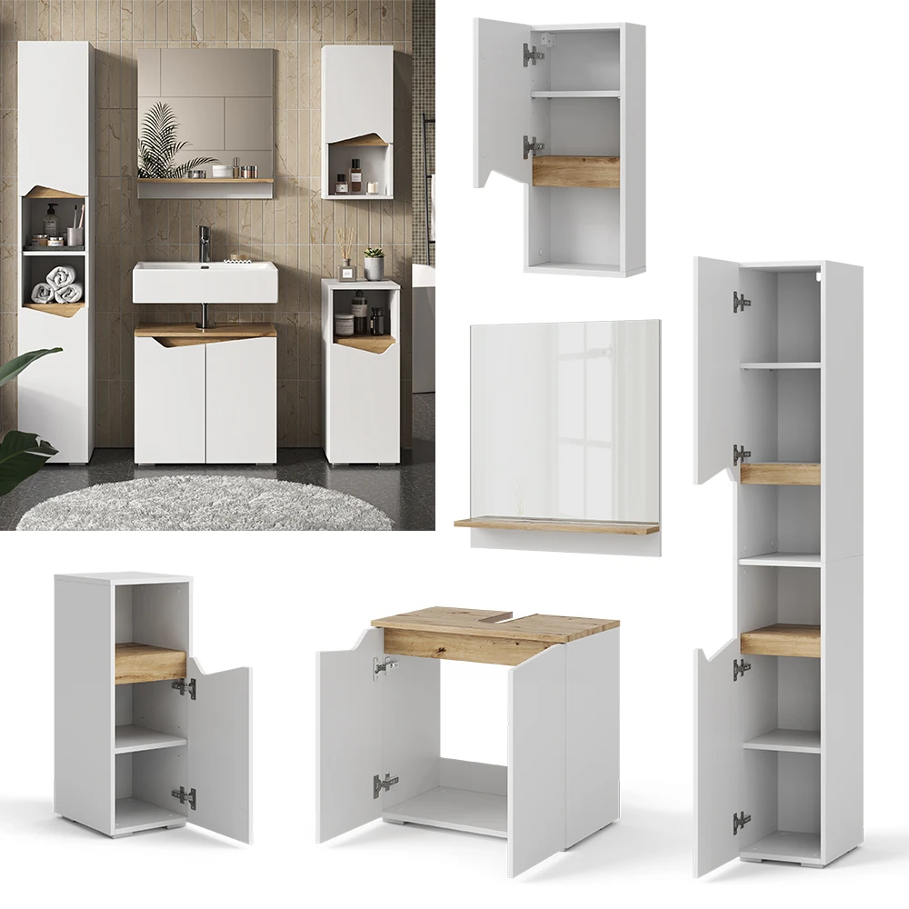 Vicco Badmöbel Set "Marelle", Weiß/Artisan-Eiche, 5 Teile 4 Vicco Badmöbel Set "Marelle", Weiß/Artisan-Eiche, 5 Teile – Bild 2