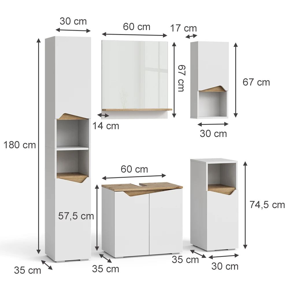 Vicco Badmöbel Set "Marelle", Weiß/Artisan-Eiche, 5 Teile 5 Vicco Badmöbel Set "Marelle", Weiß/Artisan-Eiche, 5 Teile – Bild 3
