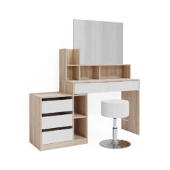 Schminktisch "Anja" Sonoma/Weiß Mit Hocker Vicco