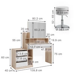 Schminktisch "Anja" Sonoma/Weiß Mit Hocker Vicco -Vicco m6201 hw 03 ol