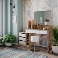 Schminktisch "Anja" Sonoma/Weiß Mit Hocker Vicco -Vicco m6201 hw 04 ol