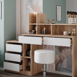 Schminktisch "Anja" Sonoma/Weiß Mit Hocker Vicco -Vicco m6201 hw 05 ol