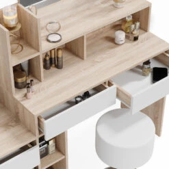 Schminktisch "Anja" Sonoma/Weiß Mit Hocker Vicco -Vicco m6201 hw 06 ol