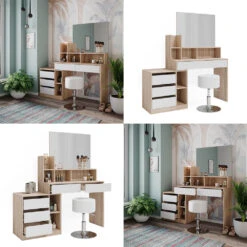 Schminktisch "Anja" Sonoma/Weiß Mit Hocker Vicco -Vicco m6201 hw 08 ol