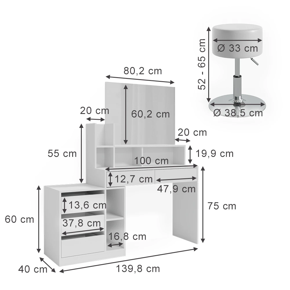 Schminktisch "Anja" Weiß Mit Hocker Vicco 5 Schminktisch "Anja" Weiß Mit Hocker Vicco – Bild 3
