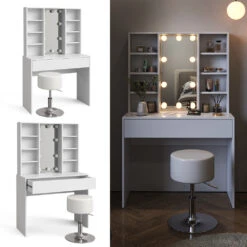 Schminktisch "Alexa" Weiß 93 Cm Mit LED Beleuchtung Und Hocker Vicco 12 Schminktisch "Alexa" Weiß 93 Cm Mit LED Beleuchtung Und Hocker Vicco -Vicco m6209 hw l 02 ol