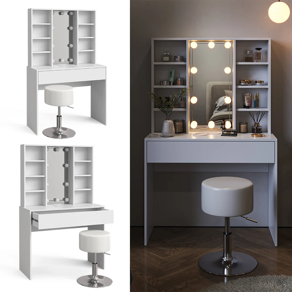 Schminktisch "Alexa" Weiß 93 Cm Mit LED Beleuchtung Und Hocker Vicco 4 Schminktisch "Alexa" Weiß 93 Cm Mit LED Beleuchtung Und Hocker Vicco – Bild 2
