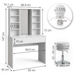 Schminktisch "Alexa" Weiß 93 Cm Mit LED Beleuchtung Und Hocker Vicco 13 Schminktisch "Alexa" Weiß 93 Cm Mit LED Beleuchtung Und Hocker Vicco -Vicco m6209 hw l 03 ol
