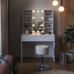 Schminktisch "Alexa" Weiß 93 Cm Mit LED Beleuchtung Und Hocker Vicco 14 Schminktisch "Alexa" Weiß 93 Cm Mit LED Beleuchtung Und Hocker Vicco -Vicco m6209 hw l 04 ol