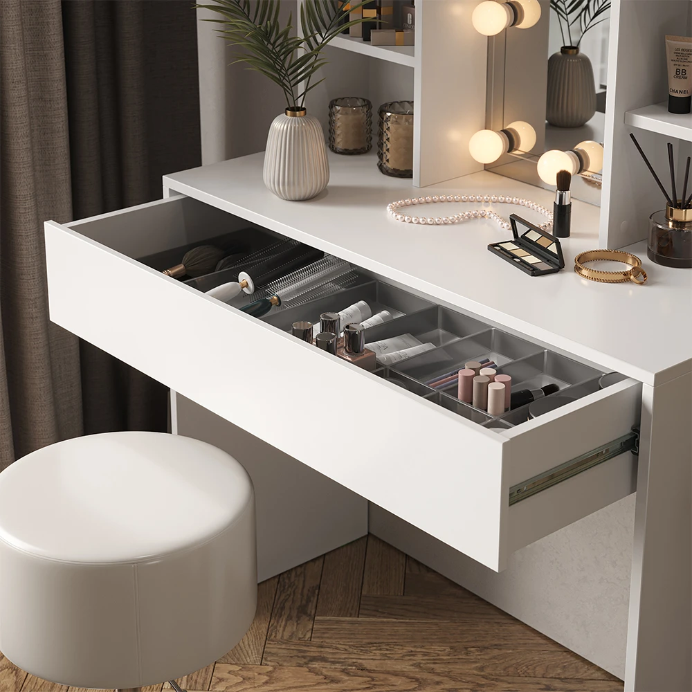 Schminktisch "Alexa" Weiß 93 Cm Mit LED Beleuchtung Und Hocker Vicco 7 Schminktisch "Alexa" Weiß 93 Cm Mit LED Beleuchtung Und Hocker Vicco – Bild 5