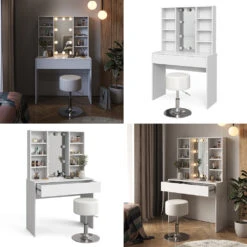 Schminktisch "Alexa" Weiß 93 Cm Mit LED Beleuchtung Und Hocker Vicco 18 Schminktisch "Alexa" Weiß 93 Cm Mit LED Beleuchtung Und Hocker Vicco -Vicco m6209 hw l 08 ol