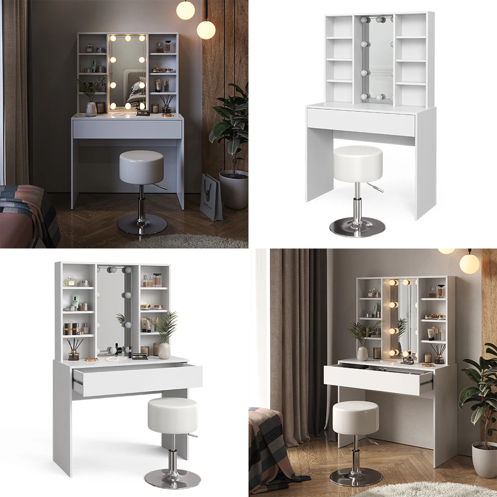 Schminktisch "Alexa" Weiß 93 Cm Mit LED Beleuchtung Und Hocker Vicco 10 Schminktisch "Alexa" Weiß 93 Cm Mit LED Beleuchtung Und Hocker Vicco – Bild 8