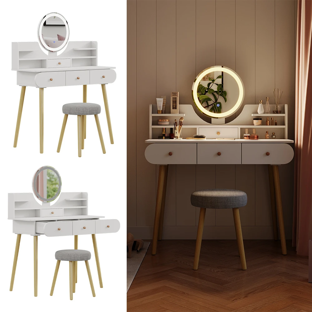 Schminktisch "Edda" Weiß Mit Hocker Und LED-Spiegel Vicco 4 Schminktisch "Edda" Weiß Mit Hocker Und LED-Spiegel Vicco – Bild 2