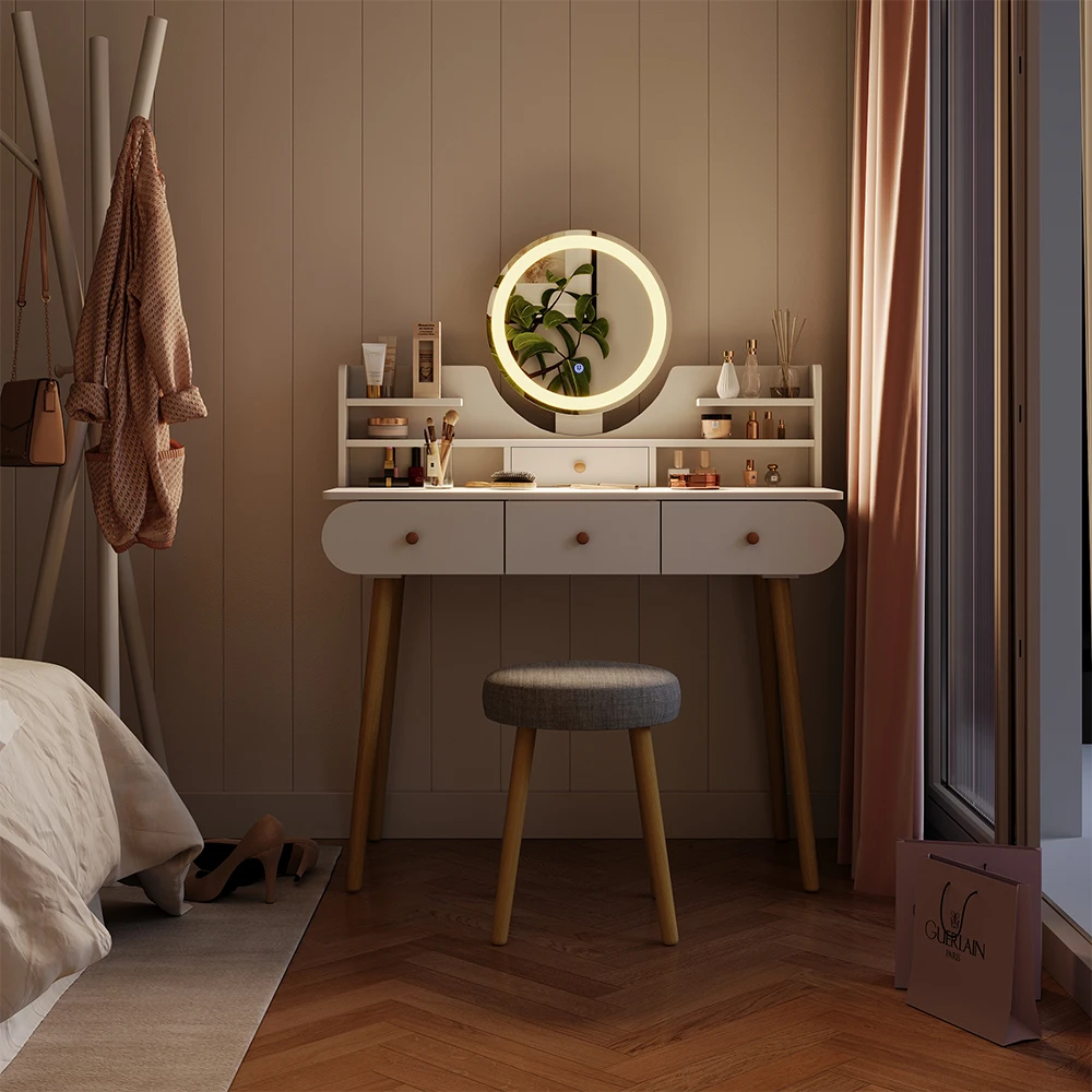 Schminktisch "Edda" Weiß Mit Hocker Und LED-Spiegel Vicco 6 Schminktisch "Edda" Weiß Mit Hocker Und LED-Spiegel Vicco – Bild 4