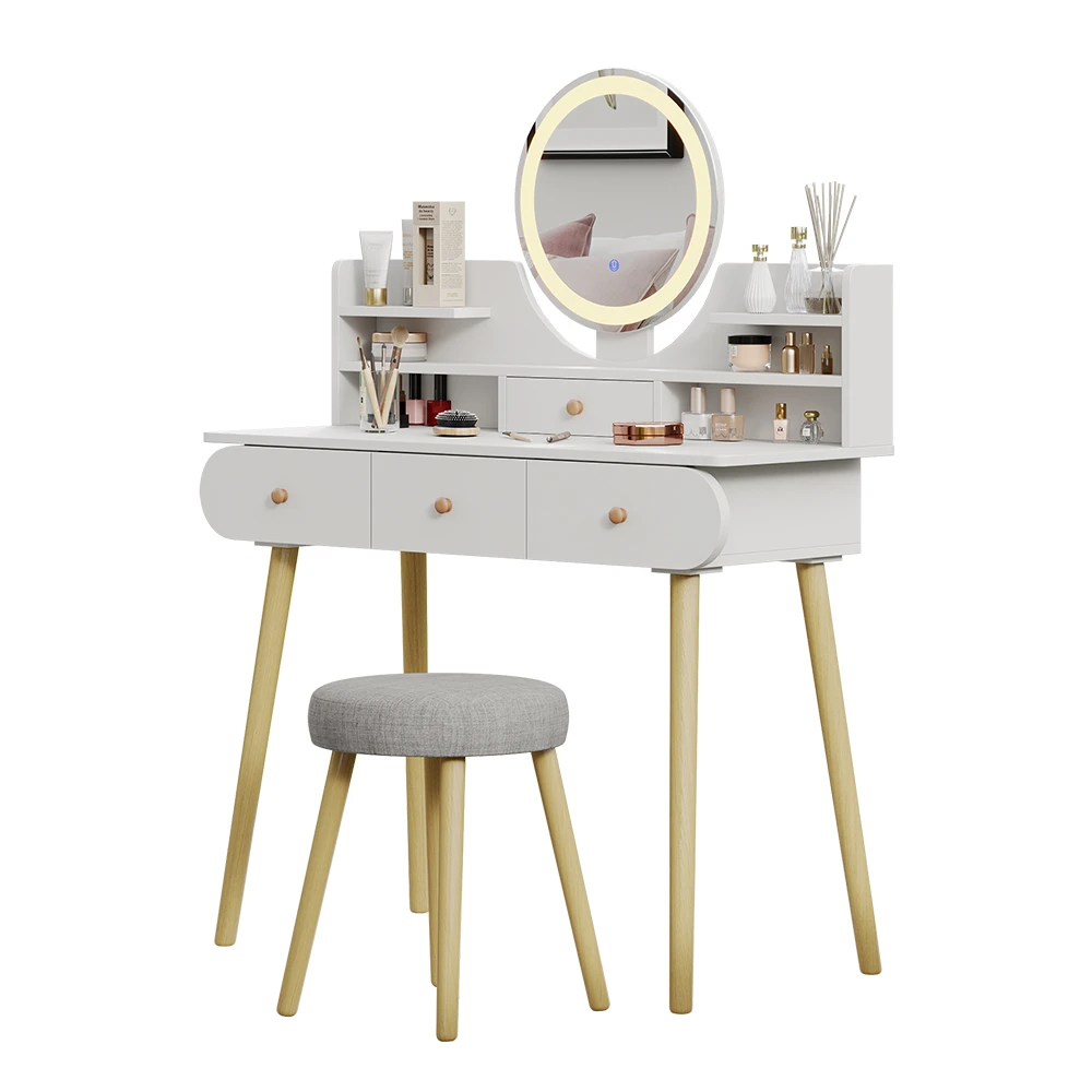 Schminktisch "Edda" Weiß Mit Hocker Und LED-Spiegel Vicco 3 Schminktisch "Edda" Weiß Mit Hocker Und LED-Spiegel Vicco