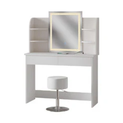 Schminktisch "Charlotte" Weiß Mit LED-Spiegel, Bank Und QI-Ladestation Vicco