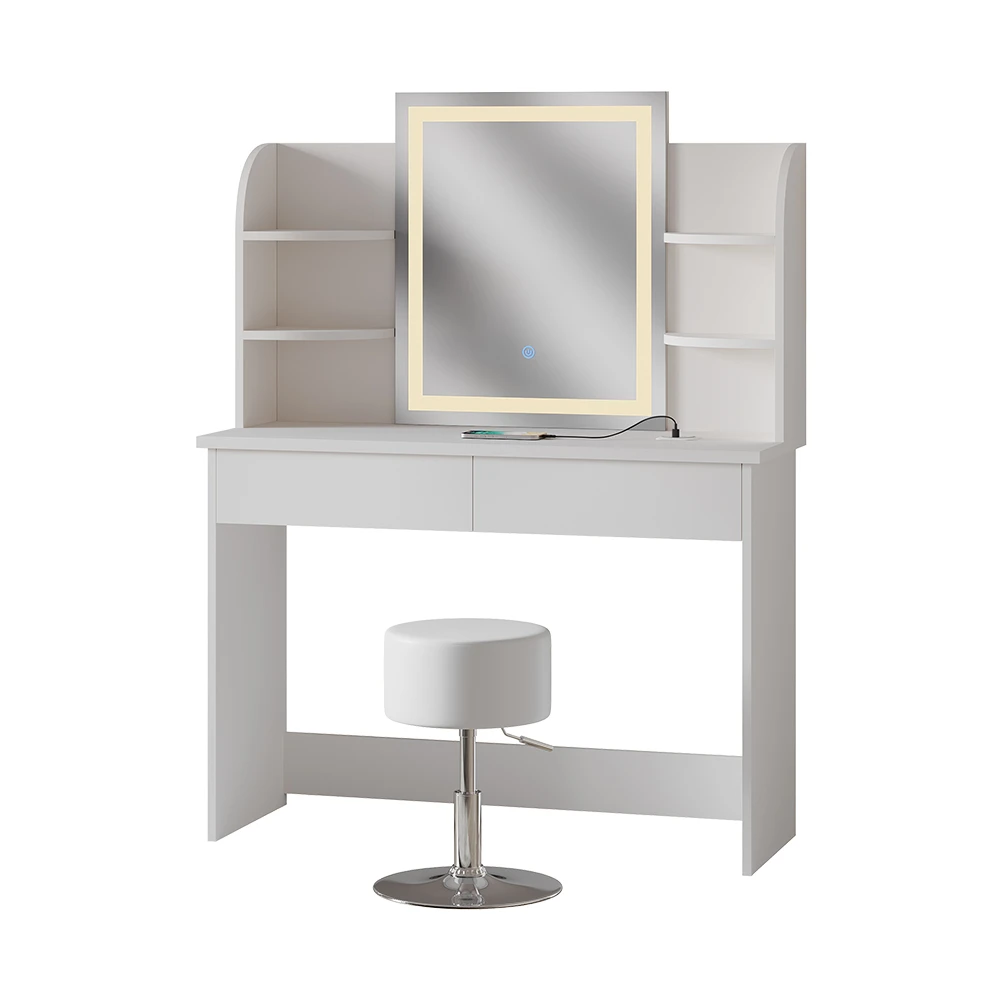 Schminktisch "Charlotte" Weiß Mit LED-Spiegel, Bank Und QI-Ladestation Vicco 3 Schminktisch "Charlotte" Weiß Mit LED-Spiegel, Bank Und QI-Ladestation Vicco