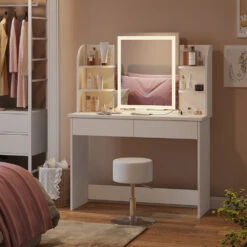 Schminktisch "Charlotte" Weiß Mit LED-Spiegel, Bank Und QI-Ladestation Vicco 14 Schminktisch "Charlotte" Weiß Mit LED-Spiegel, Bank Und QI-Ladestation Vicco -Vicco m6232 sled qi hw 04 ol