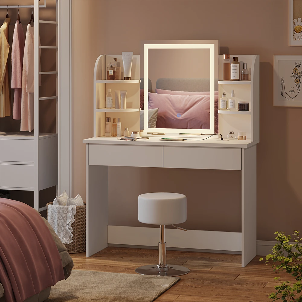 Schminktisch "Charlotte" Weiß Mit LED-Spiegel, Bank Und QI-Ladestation Vicco 6 Schminktisch "Charlotte" Weiß Mit LED-Spiegel, Bank Und QI-Ladestation Vicco – Bild 4