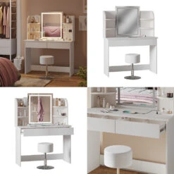 Schminktisch "Charlotte" Weiß Mit LED-Spiegel, Bank Und QI-Ladestation Vicco 18 Schminktisch "Charlotte" Weiß Mit LED-Spiegel, Bank Und QI-Ladestation Vicco -Vicco m6232 sled qi hw 08 ol