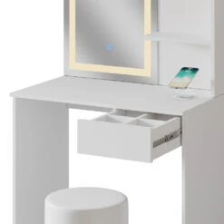 Schminktisch "Dekos" Weiß Mit LED-Spiegel, Hocker Und QI-Ladestation Vicco -Vicco m6233 hw 06 ol