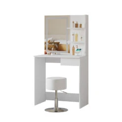 Schminktisch "Dekos" Weiß Mit LED-Spiegel, Hocker Und QI-Ladestation Vicco -Vicco m6233 hw 07 ol