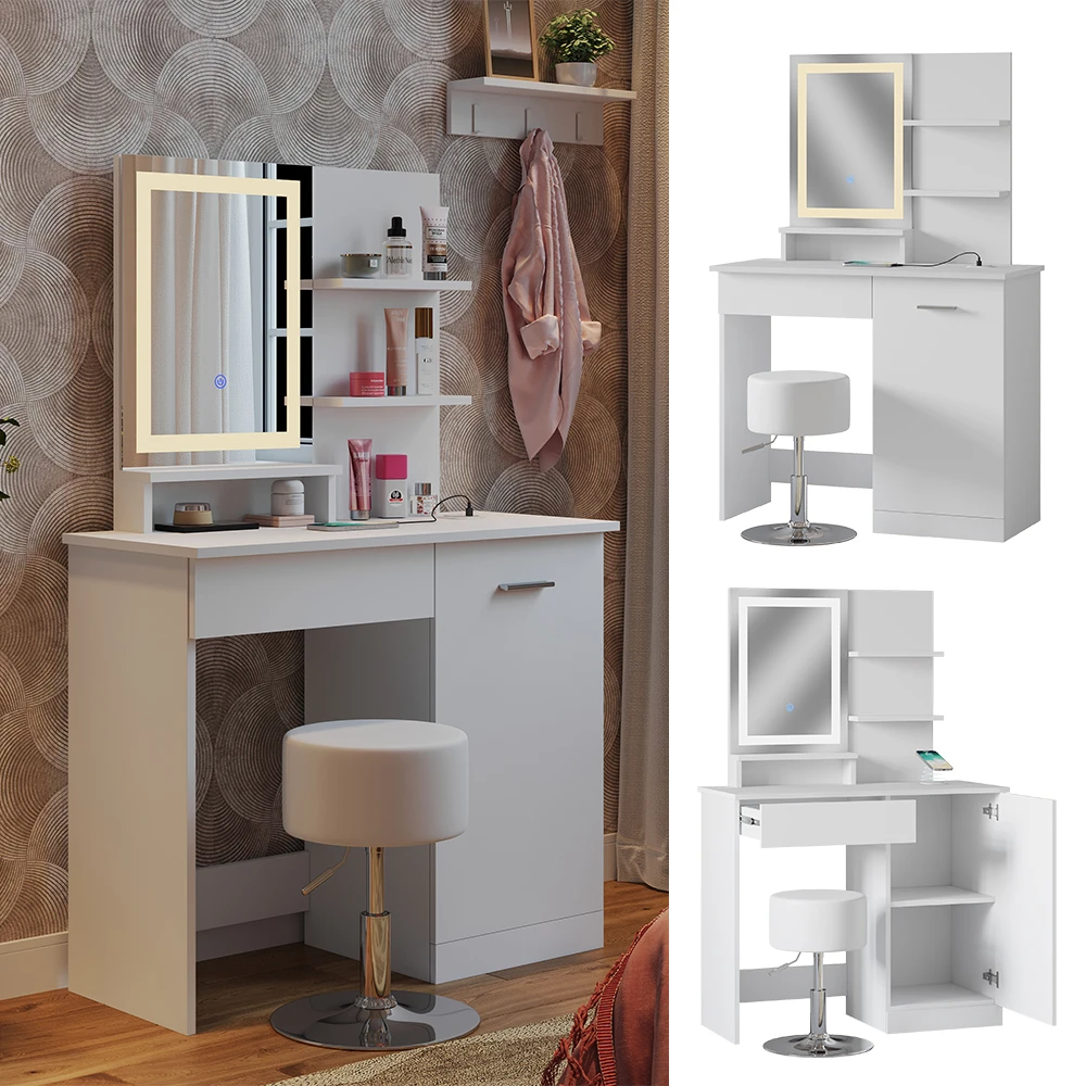 Schminktisch "Julia" Weiß Mit LED-Spiegel, Hocker Und QI-Ladestation Vicco 4 Schminktisch "Julia" Weiß Mit LED-Spiegel, Hocker Und QI-Ladestation Vicco – Bild 2