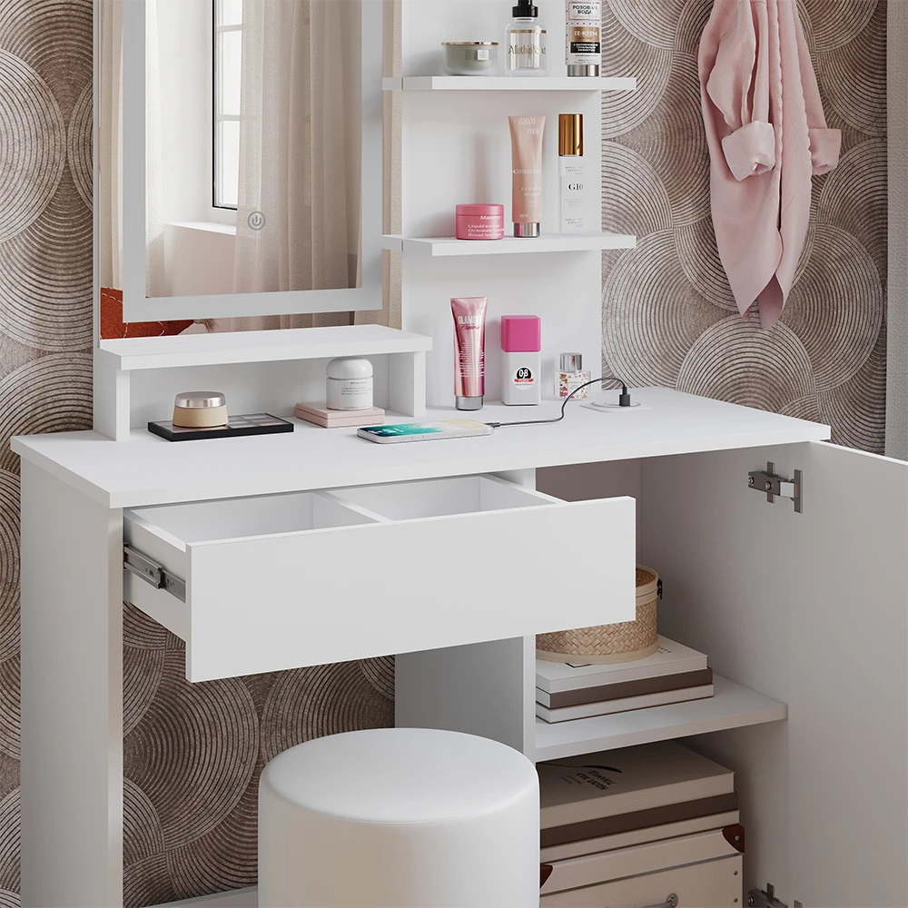 Schminktisch "Julia" Weiß Mit LED-Spiegel, Hocker Und QI-Ladestation Vicco 7 Schminktisch "Julia" Weiß Mit LED-Spiegel, Hocker Und QI-Ladestation Vicco – Bild 5