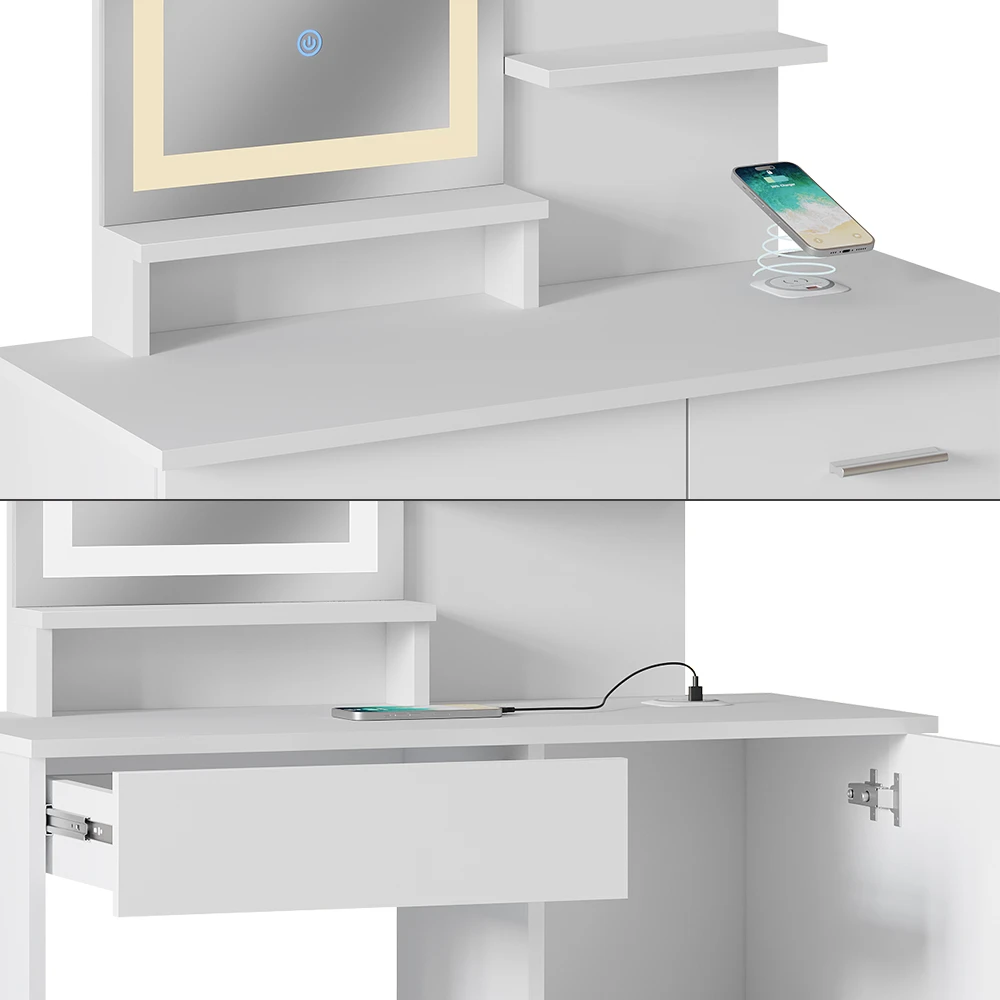 Schminktisch "Julia" Weiß Mit LED-Spiegel, Hocker Und QI-Ladestation Vicco 8 Schminktisch "Julia" Weiß Mit LED-Spiegel, Hocker Und QI-Ladestation Vicco – Bild 6