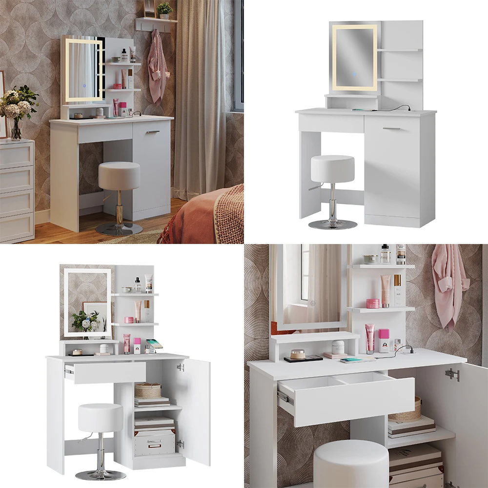 Schminktisch "Julia" Weiß Mit LED-Spiegel, Hocker Und QI-Ladestation Vicco 10 Schminktisch "Julia" Weiß Mit LED-Spiegel, Hocker Und QI-Ladestation Vicco – Bild 8